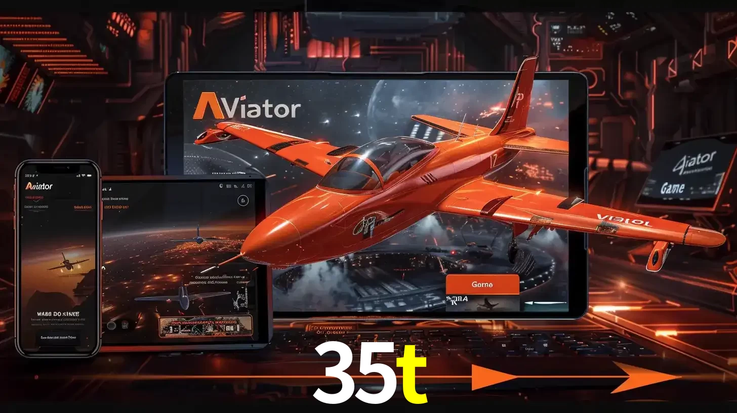 Apresentação tecnológica do jogo Aviator com um avião saindo da tela de um tablet, demonstrando a experiência imersiva em múltiplos dispositivos no 35t.