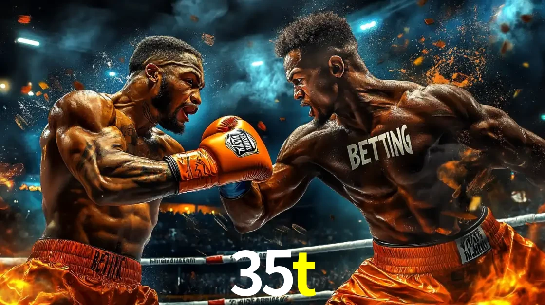 Dois boxeadores em uma luta intensa e explosiva, representando a adrenalina e as oportunidades de apostas em esportes de combate disponíveis na plataforma 35t.