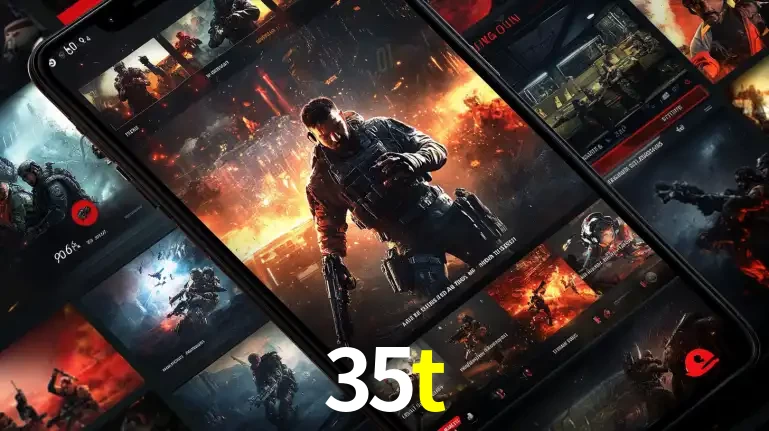 Tela de um celular exibindo uma galeria de jogos de tiro com temática militar, mostrando a variedade de e-sports disponíveis para apostas na plataforma de entretenimento 35t.