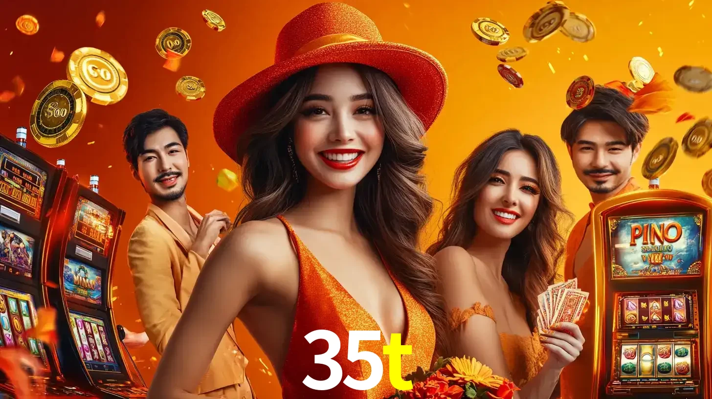 Grupo de amigos asiáticos sorrindo e se divertindo com máquinas de caça-níqueis em um ambiente festivo, celebrando suas vitórias nos jogos de cassino do 35t.