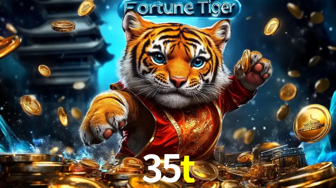 Imagem promocional do jogo de slot Fortune Tiger, com um tigre majestoso em traje tradicional cercado por uma fortuna em moedas de ouro, disponível agora no cassino 35t.