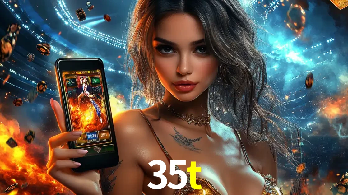 Mulher segurando um celular com um jogo de slot em destaque, tendo como fundo um estádio vibrante, simbolizando a emoção de jogar no cassino móvel 35t.